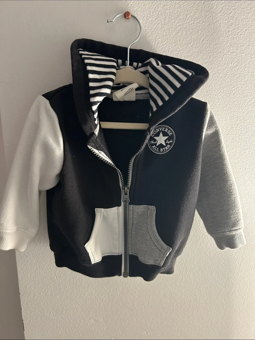 Converse Kids Black, White & Gray Striped Hood Zip-Up